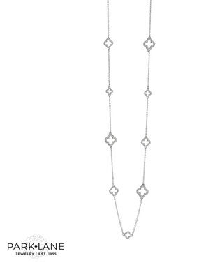 Park Lane 🩶 EVERLASTING Necklace Silver Long Quatrefoil Station crystals NWT